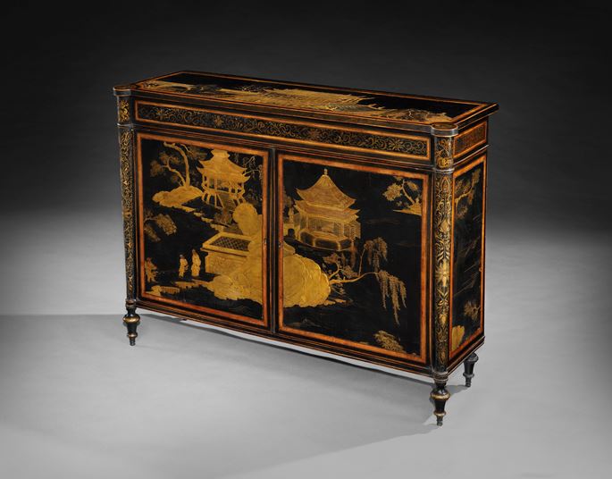 A rare satinwood and ebony side cabinet with inset panels of Chinese lacquer | MasterArt